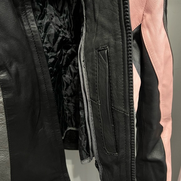Black and Pink Leather Motorcycle Jacket - Picture 5 of 6